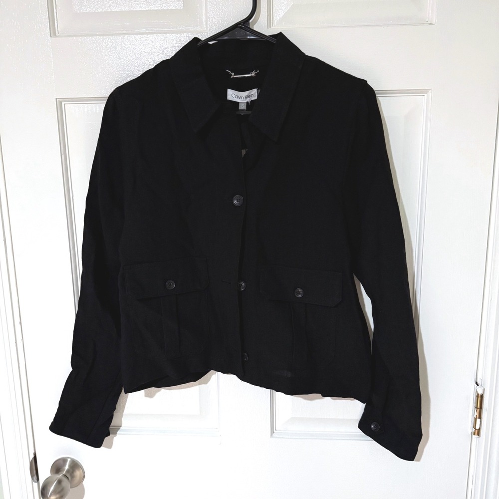 Calvin Klein Womens Black Utility Cropped Jacket M3ECF106‎ Viscose Blend NWT XS